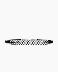Chevron ID Bracelet  in Black Leather with Sterling Silver, 6.6mm