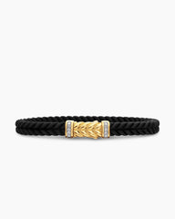 Chevron Bracelet in Black Rubber with 18K Yellow Gold and Diamonds, 6mm