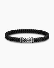 Chevron Bracelet in Black Rubber with Black Diamonds and Sterling Silver, 6mm
