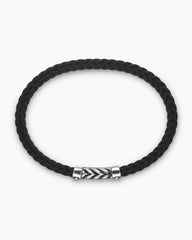 Chevron Bracelet in Black Rubber with Diamonds and Sterling Silver, 6mm