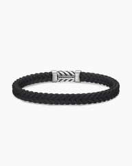 Chevron Bracelet in Black Rubber with Diamonds and Sterling Silver, 6mm