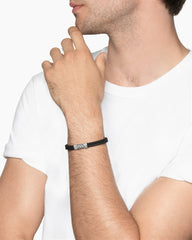 Chevron Bracelet in Black Rubber with Diamonds and Sterling Silver, 6mm