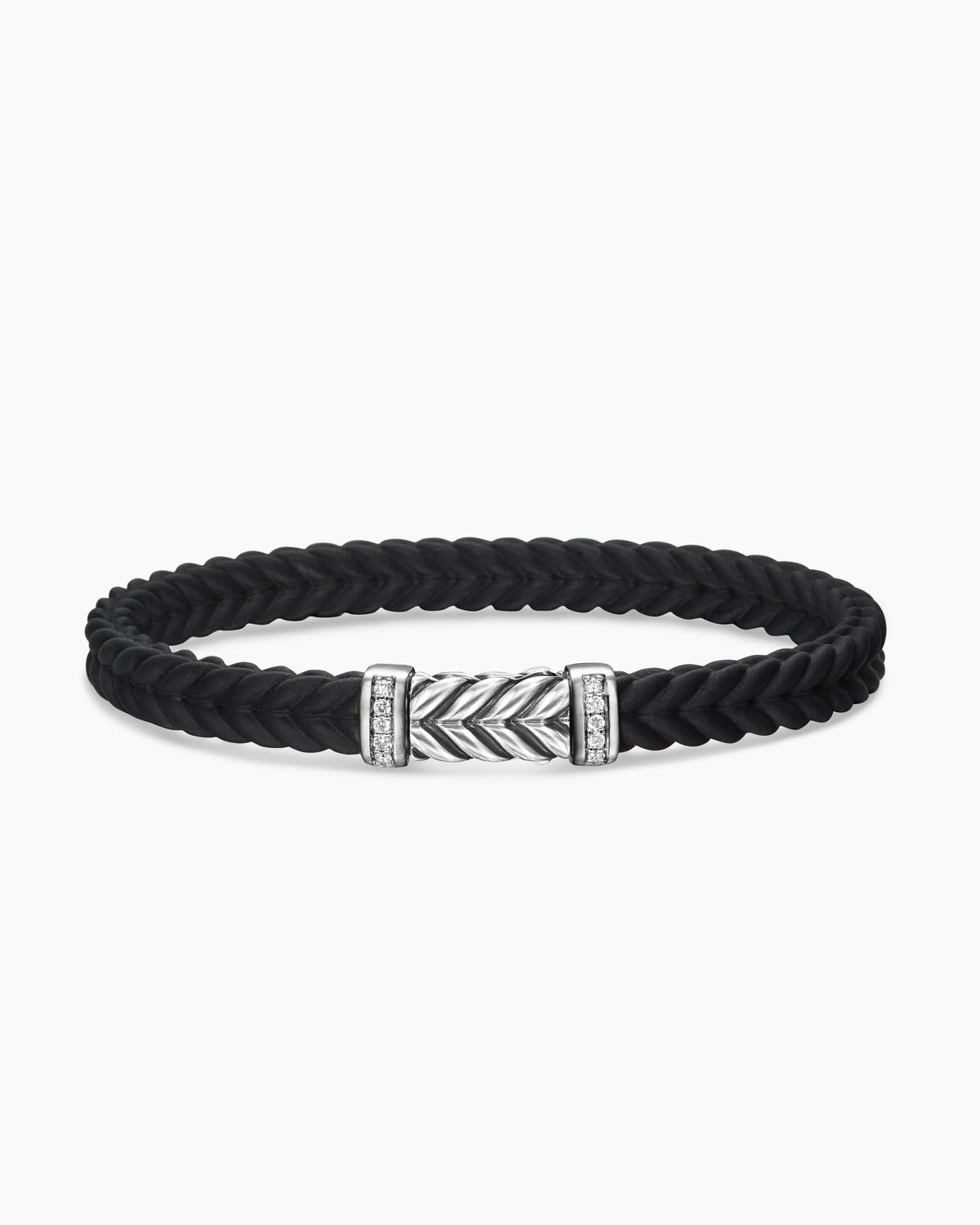 Chevron Bracelet in Black Rubber with Diamonds and Sterling Silver, 6mm