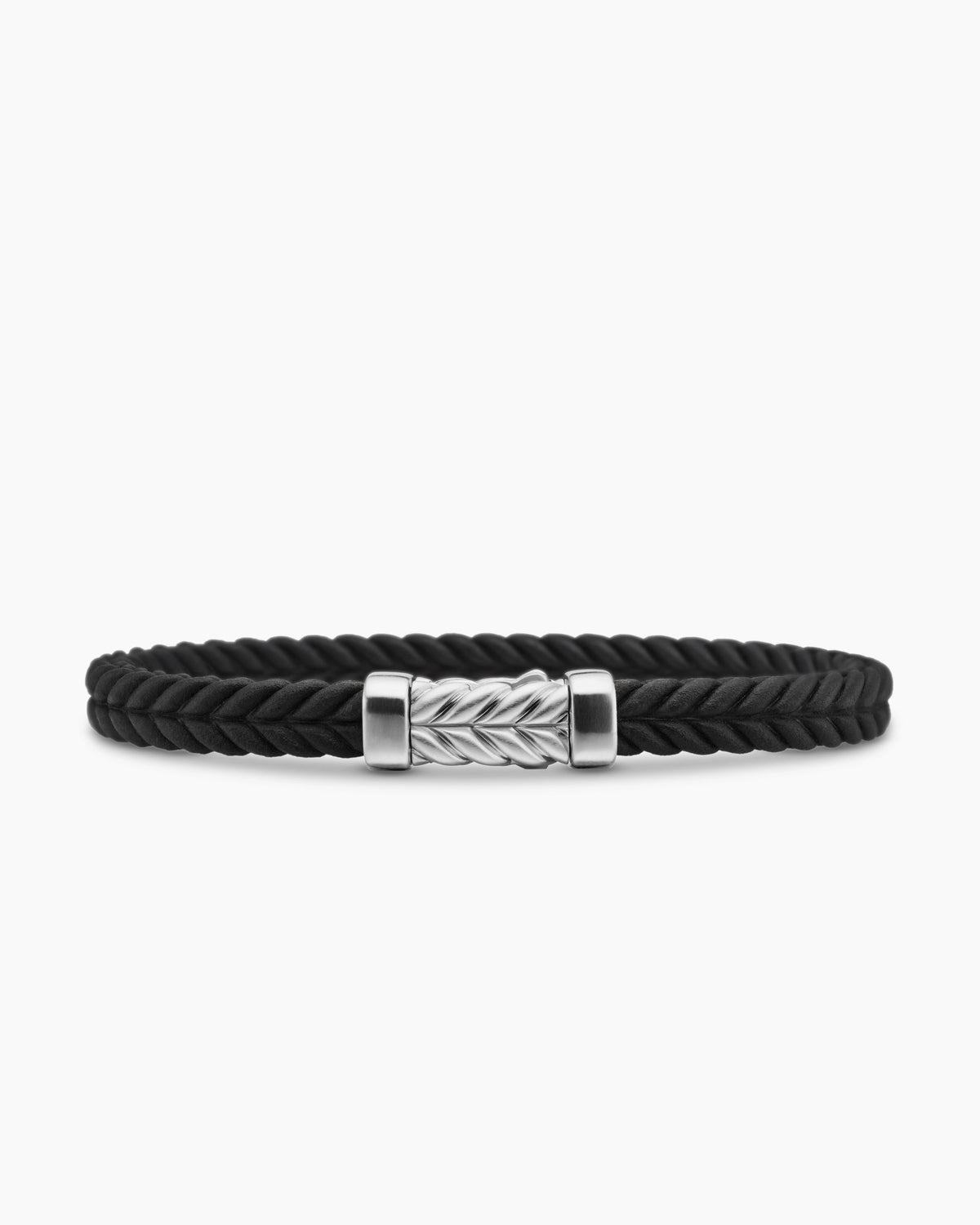 Chevron Bracelet in Black Rubber with Sterling Silver, 6mm