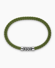Chevron Bracelet in Green Rubber with Sterling Silver, 6mm