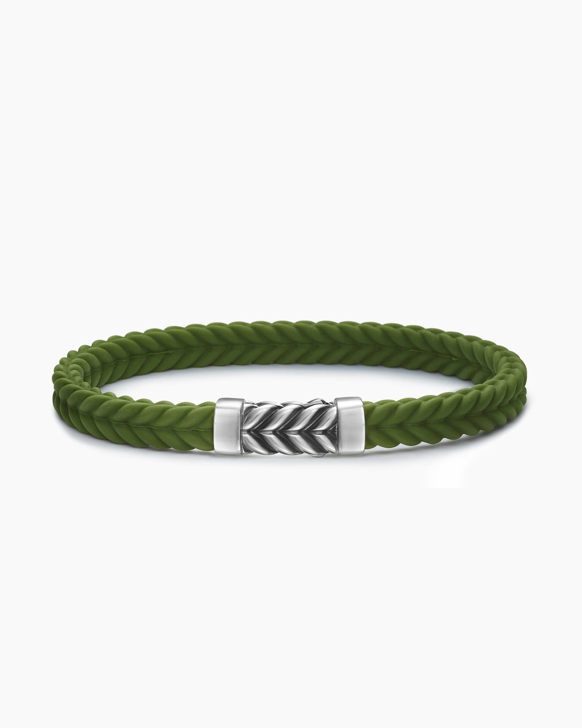 Chevron Bracelet in Green Rubber with Sterling Silver, 6mm