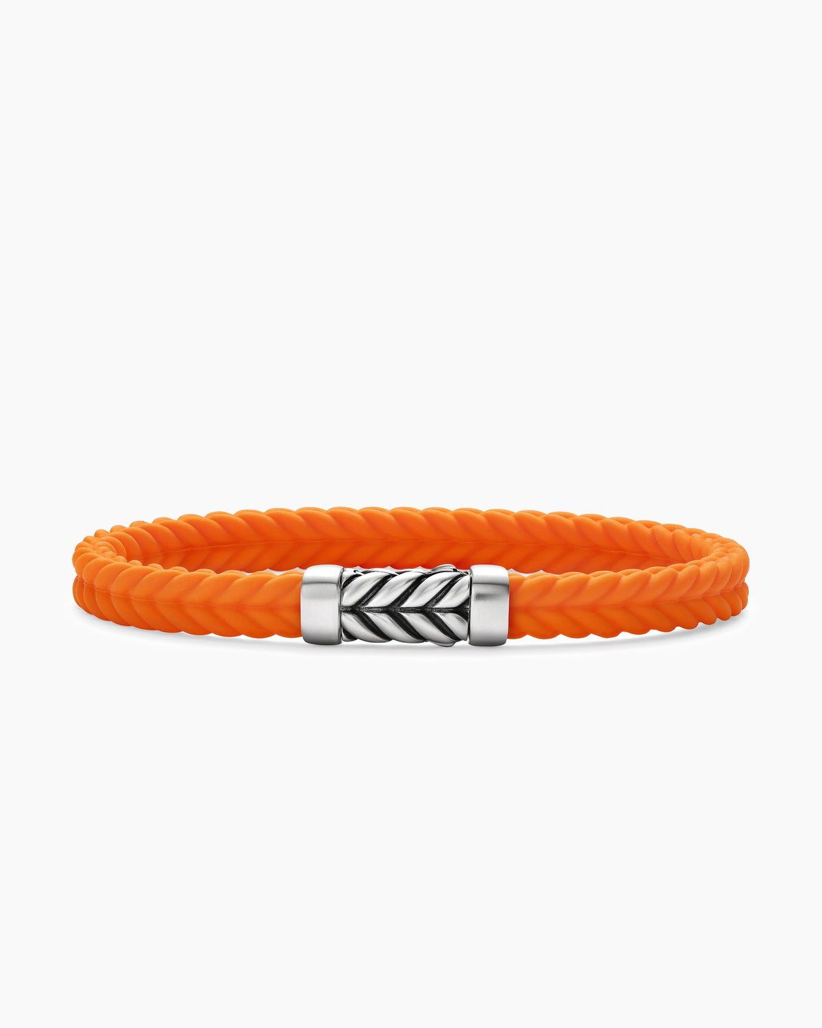 Chevron Bracelet in Orange Rubber with Sterling Silver, 6mm