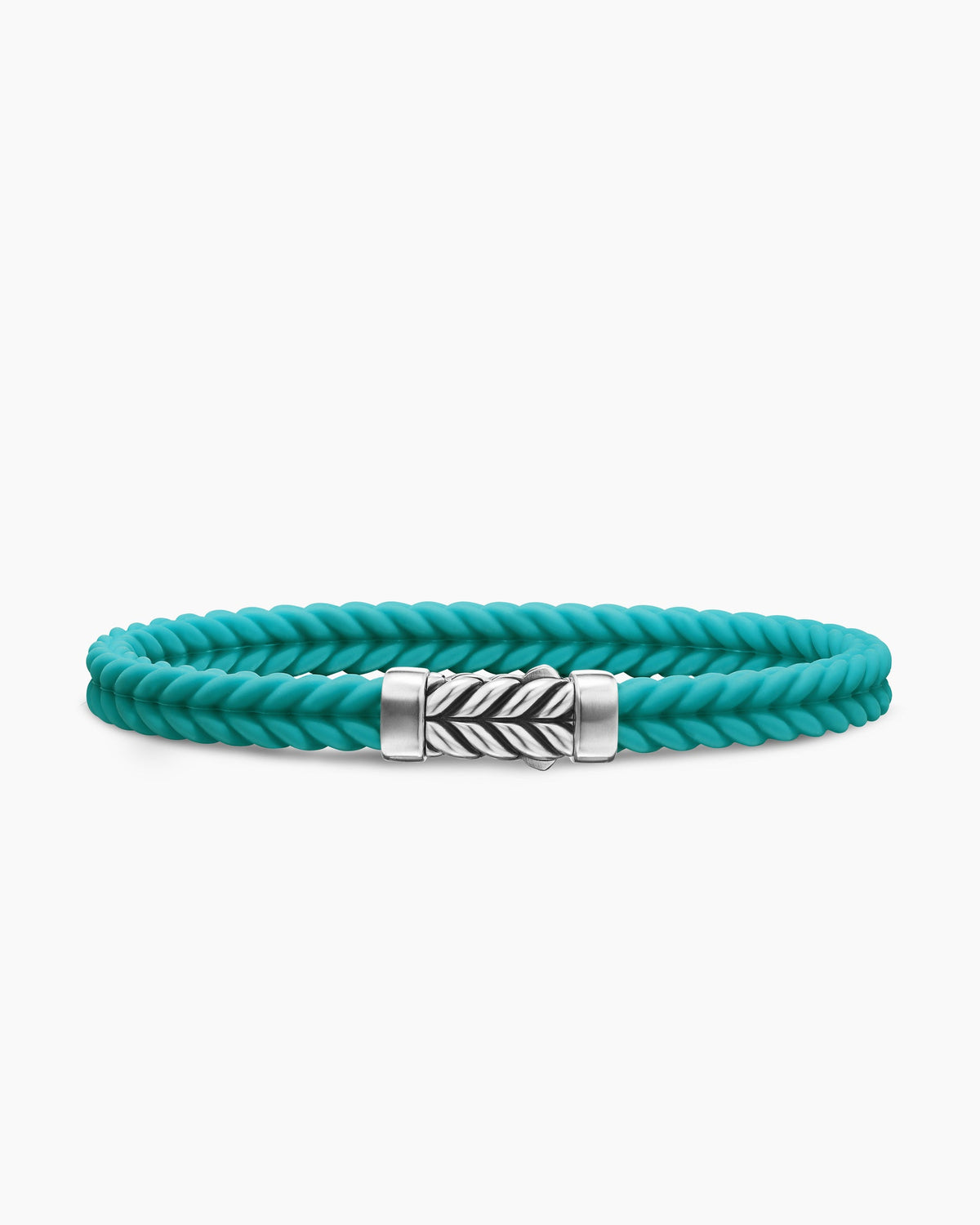 Chevron Bracelet in Turquoise Rubber with Sterling Silver, 6mm