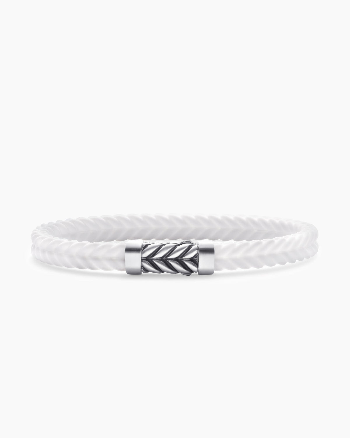 Chevron Bracelet in White Rubber with Sterling Silver, 6mm