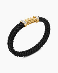 Chevron Bracelet in Black Rubber with 18K Yellow Gold and Diamonds, 9mm