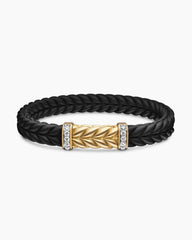 Chevron Bracelet in Black Rubber with 18K Yellow Gold and Diamonds, 9mm