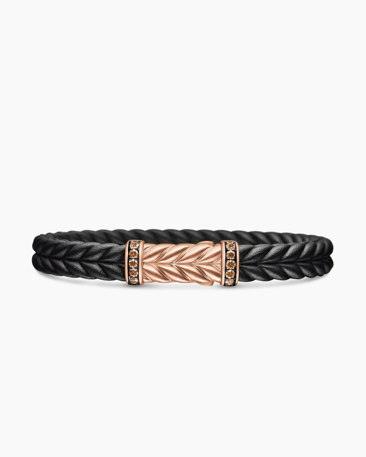Chevron Bracelet in Black Rubber with 18K Rose Gold and Cognac Diamonds, 9mm