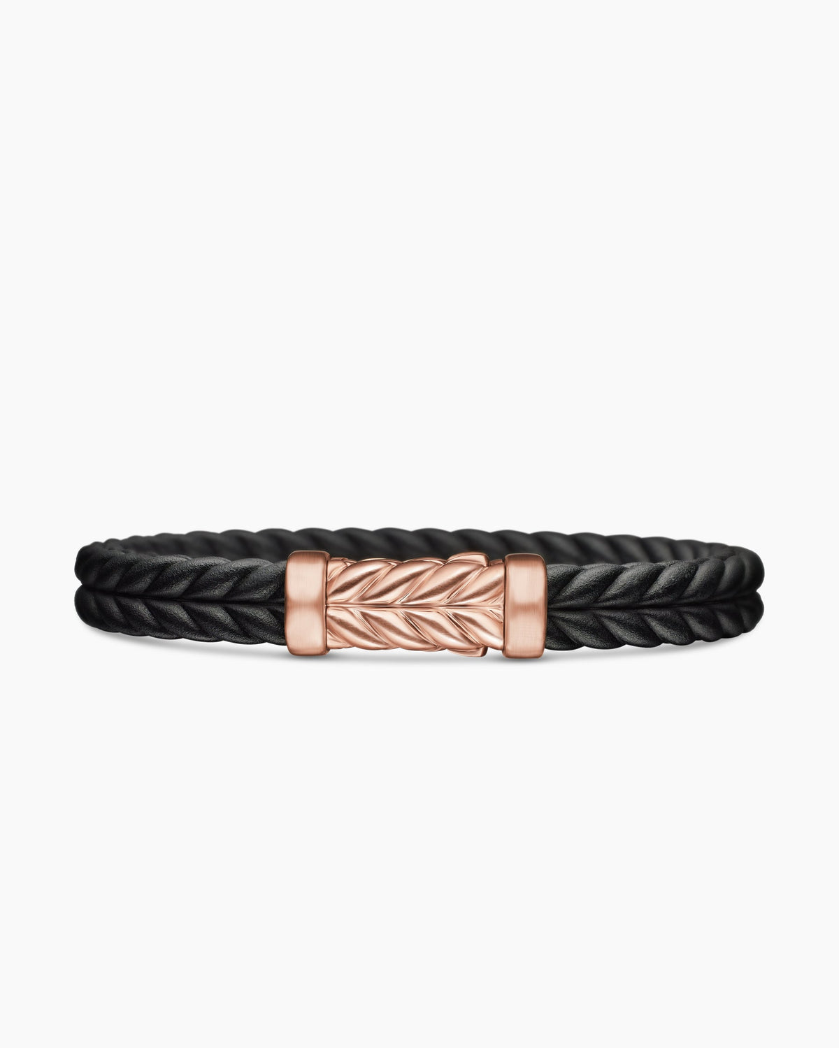 Chevron Bracelet in Black Rubber with 18K Rose Gold, 9mm