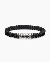 Chevron Bracelet in Black Rubber with Black Diamonds and Sterling Silver, 9mm