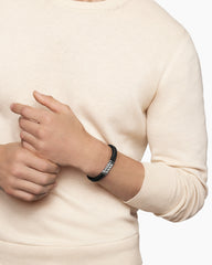 Chevron Bracelet in Black Rubber with Black Diamonds and Sterling Silver, 9mm