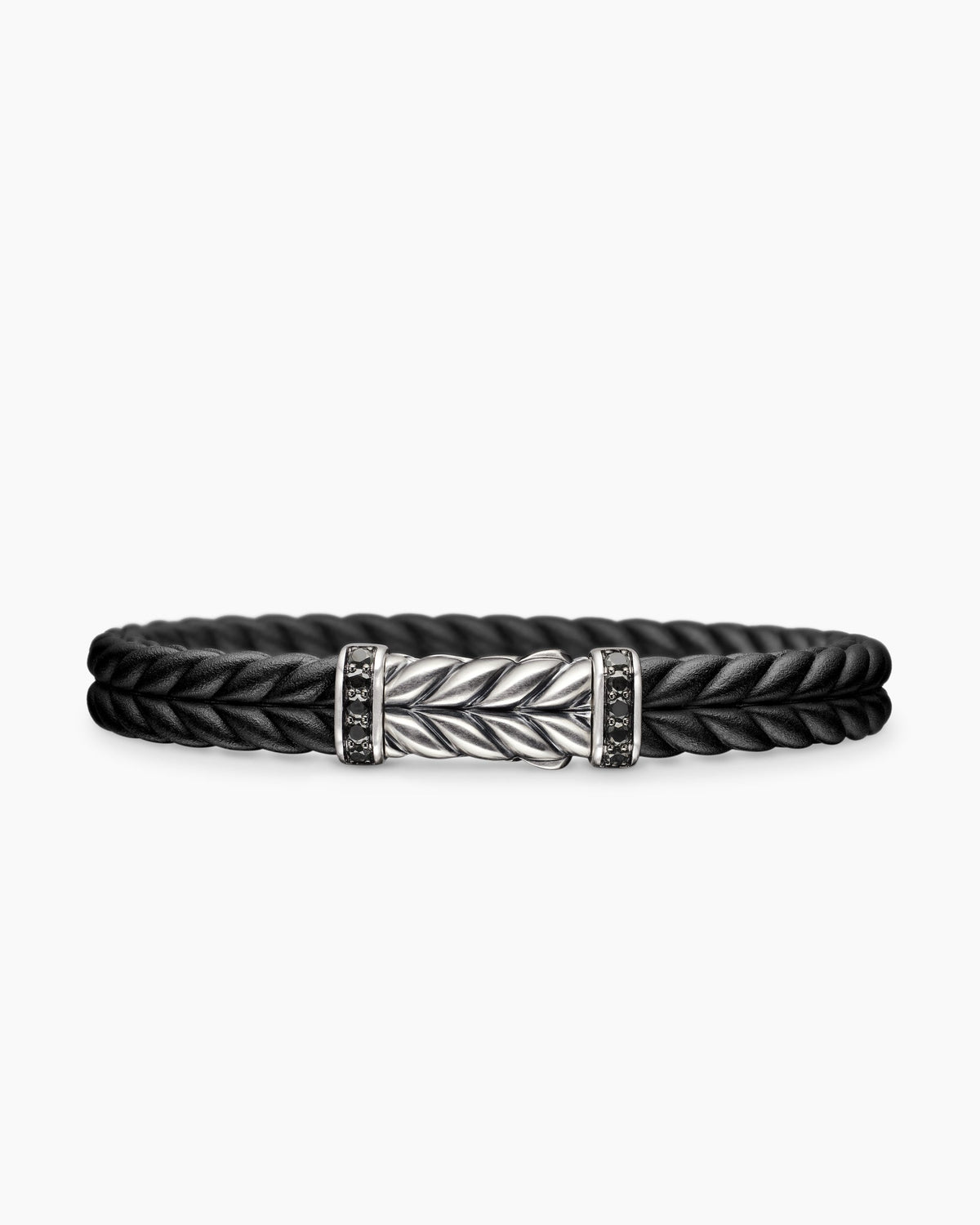 Chevron Bracelet in Black Rubber with Black Diamonds and Sterling Silver, 9mm