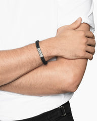 Chevron Bracelet in Black Rubber with Diamonds and Sterling Silver, 9mm