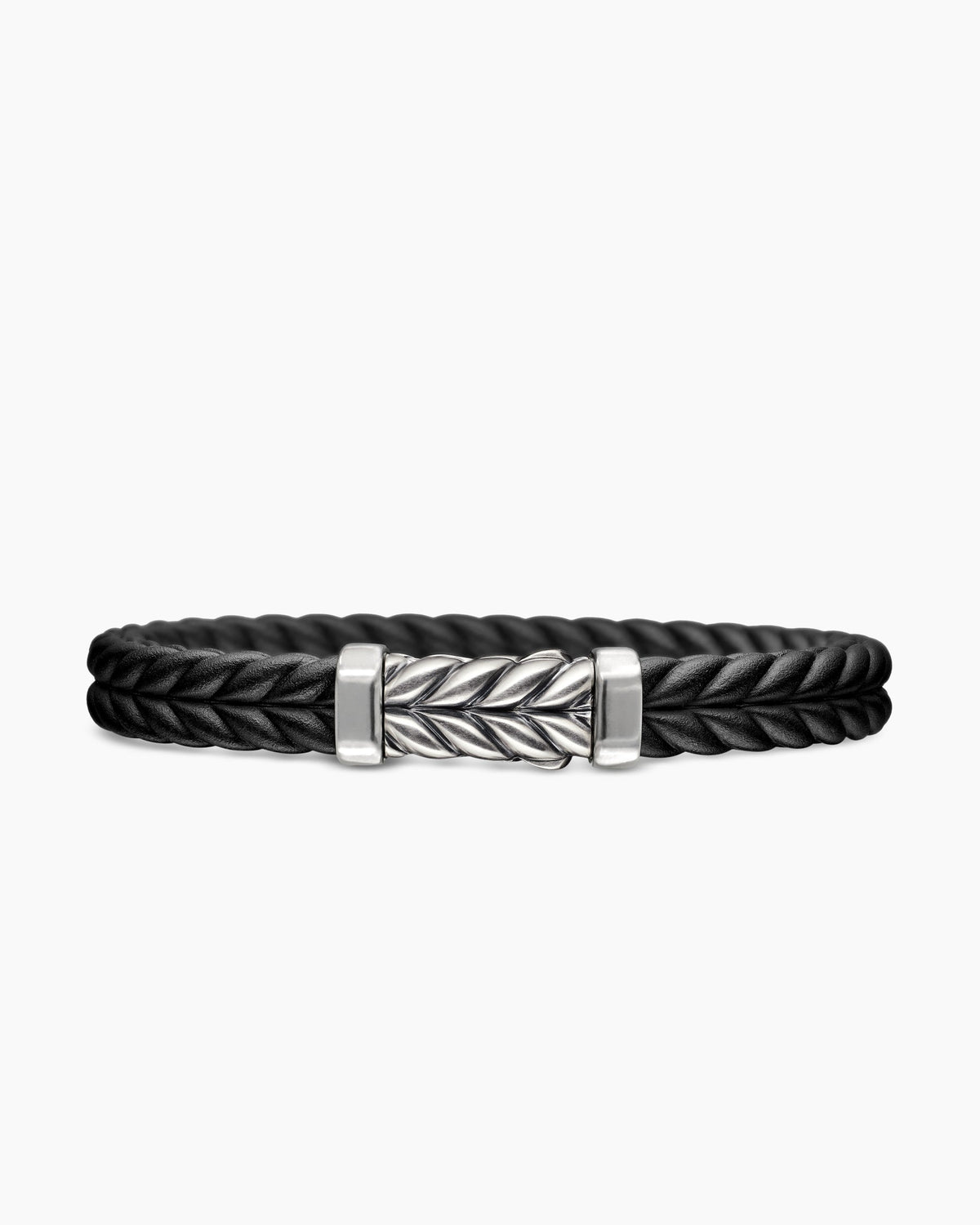 Chevron Bracelet in Black Rubber with Sterling Silver, 9mm