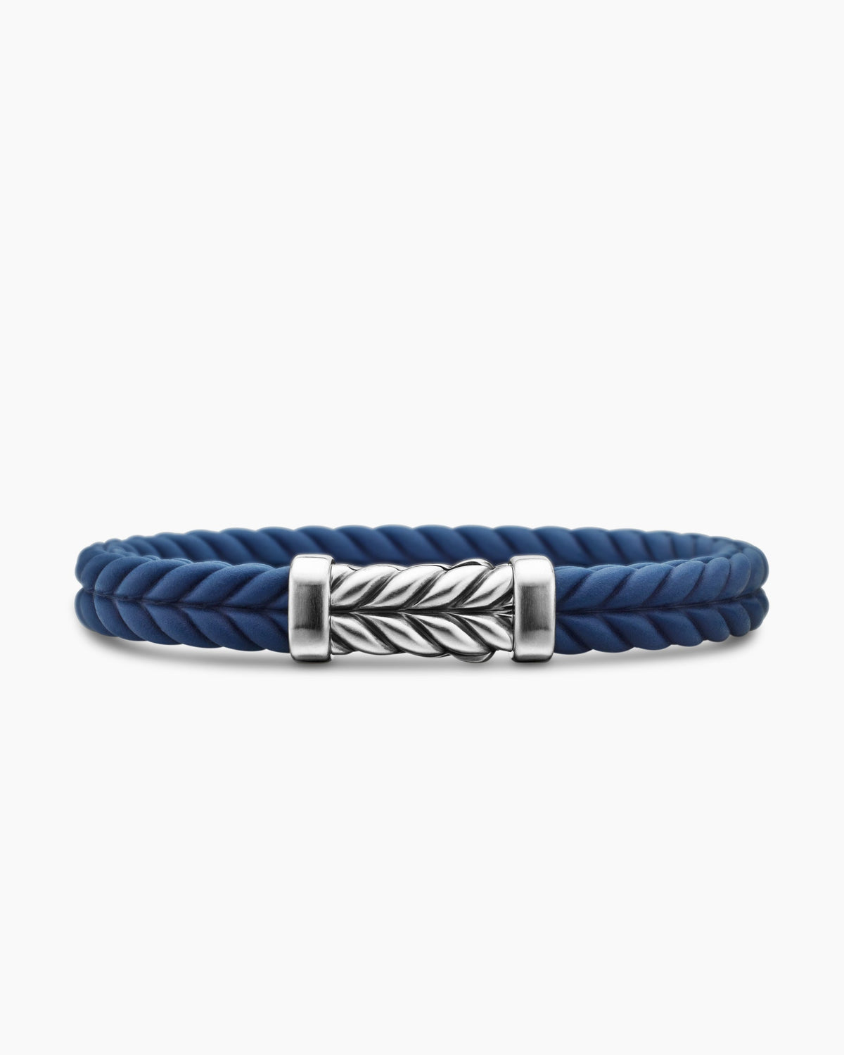 Chevron Bracelet in Blue Rubber with Sterling Silver, 9mm