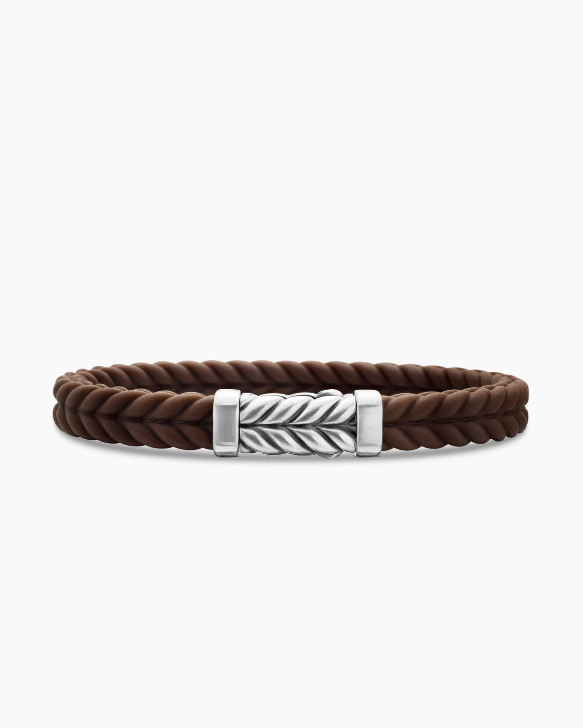 Chevron Bracelet in Brown Rubber with Sterling Silver, 9mm
