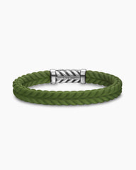 Chevron Bracelet in Green Rubber with Sterling Silver, 9mm