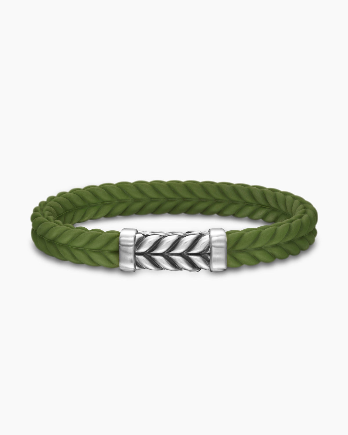 Chevron Bracelet in Green Rubber with Sterling Silver, 9mm