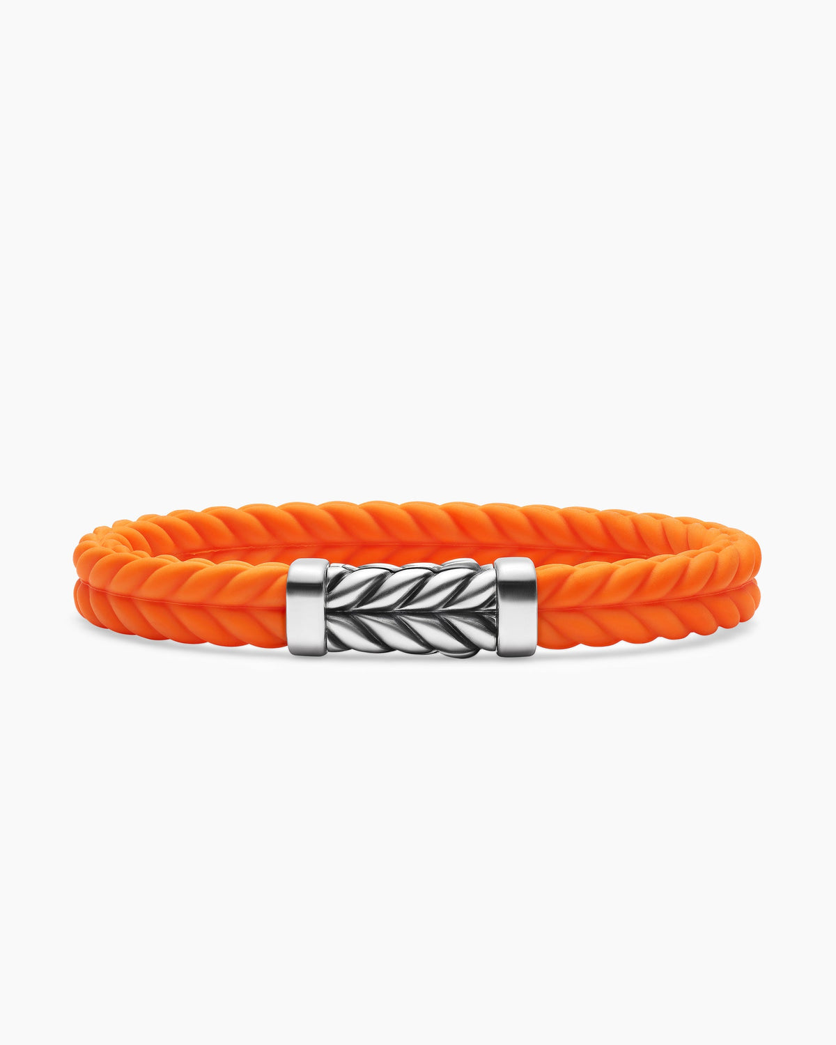 Chevron Bracelet in Orange Rubber with Sterling Silver, 9mm