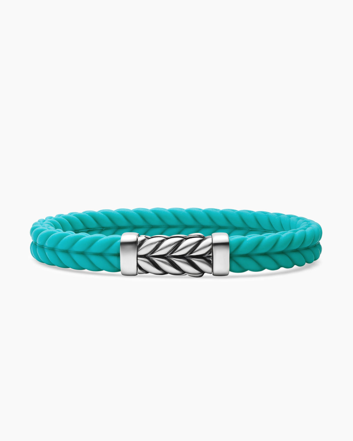 Chevron Bracelet in Turquoise Rubber with Sterling Silver, 9mm