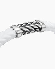 Chevron Bracelet in White Rubber with Sterling Silver, 9mm