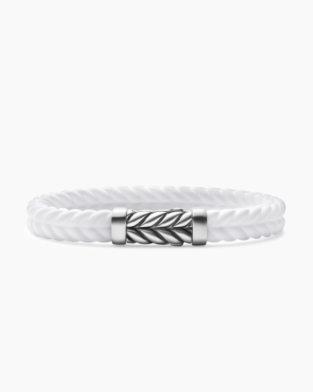 Chevron Bracelet in White Rubber with Sterling Silver, 9mm