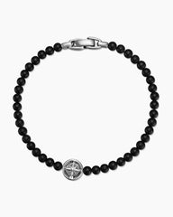 Spiritual Beads Compass Bracelet in Sterling Silver with Black Onyx, 4mm