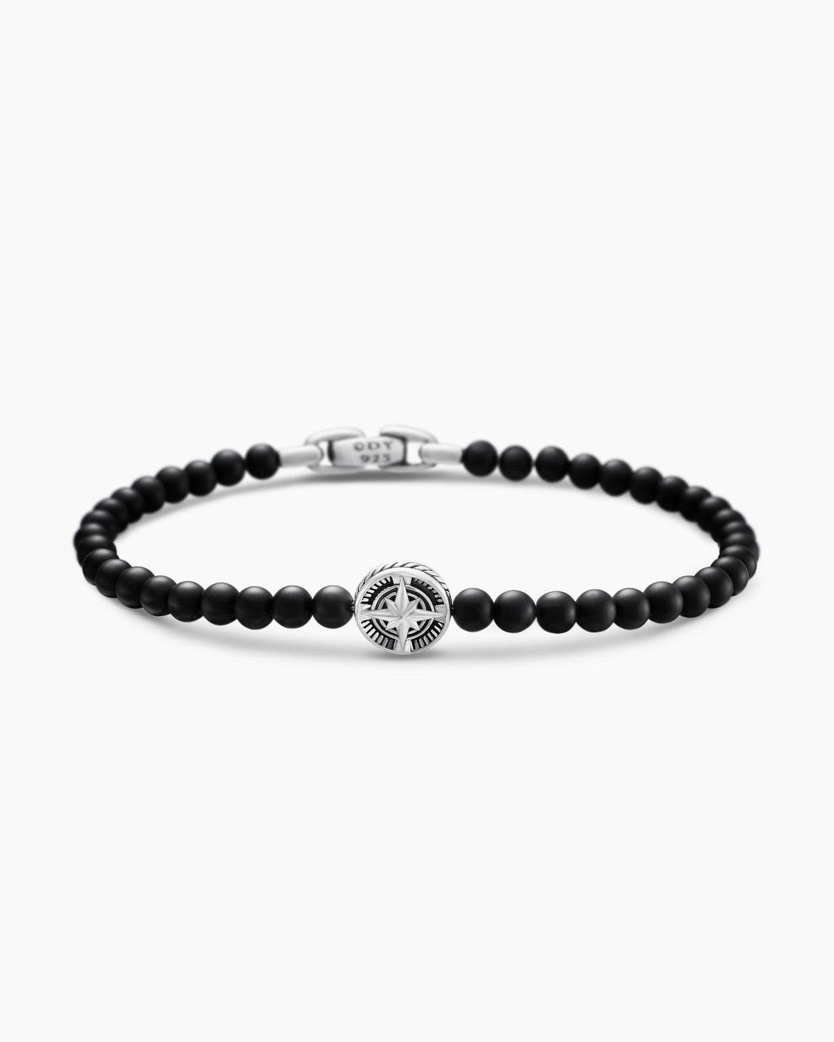 Spiritual Beads Compass Bracelet in Sterling Silver with Black Onyx, 4mm