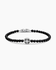 Spiritual Beads Compass Bracelet in Sterling Silver with Black Onyx, 4mm