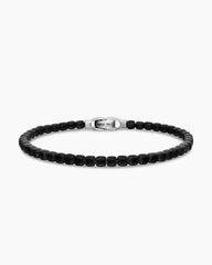 Spiritual Beads Cushion Bracelet in Sterling Silver with Black Onyx, 4mm