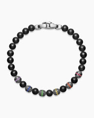 Spiritual Beads Rainbow Bracelet in Sterling Silver with Black Onyx, Sapphires and Tsavorites, 6mm