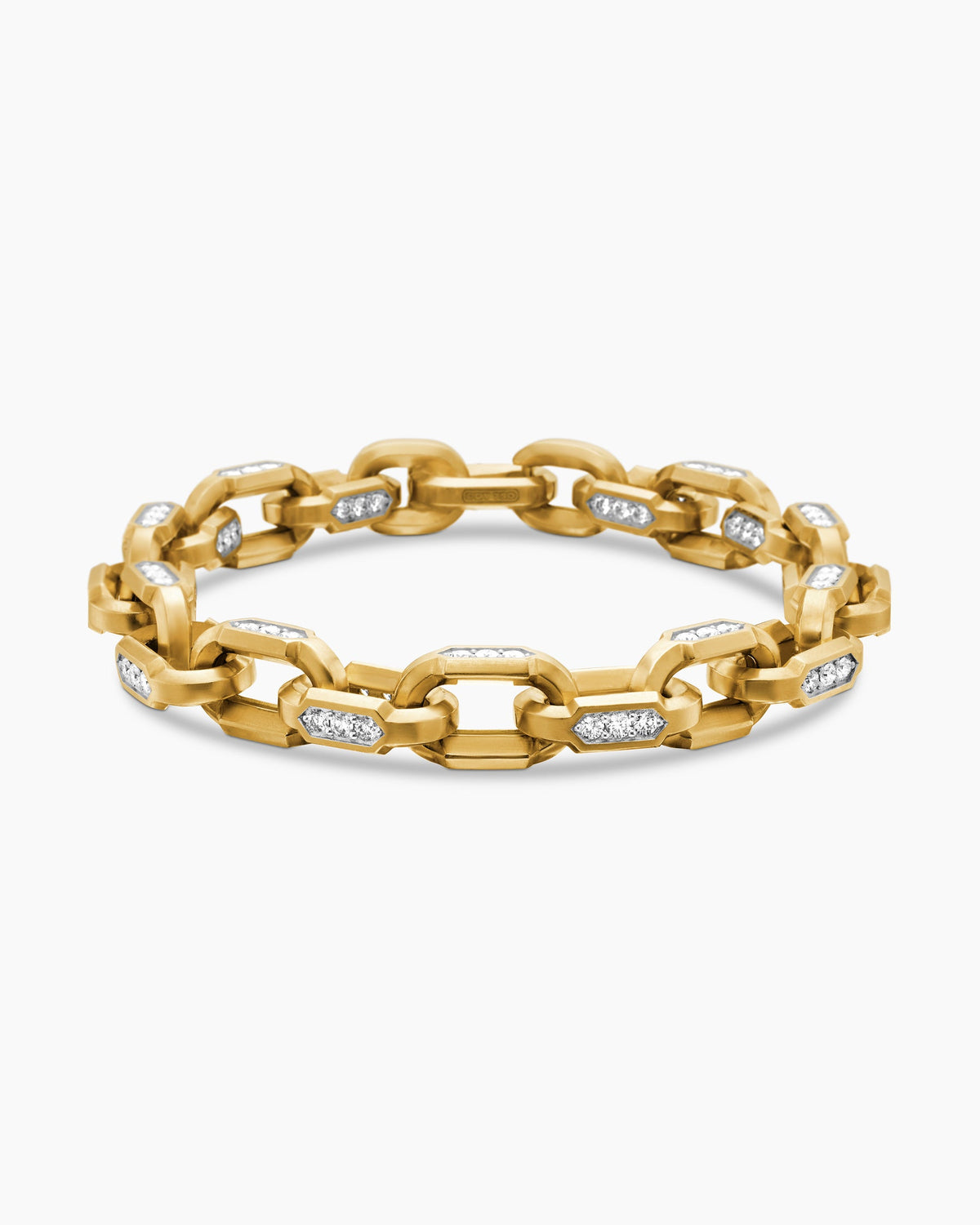 Faceted Chain Bracelet in 18K Yellow Gold with Diamonds, 9.5mm