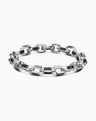 Faceted Chain Bracelet in Sterling Silver with Black Diamonds, 9.5mm