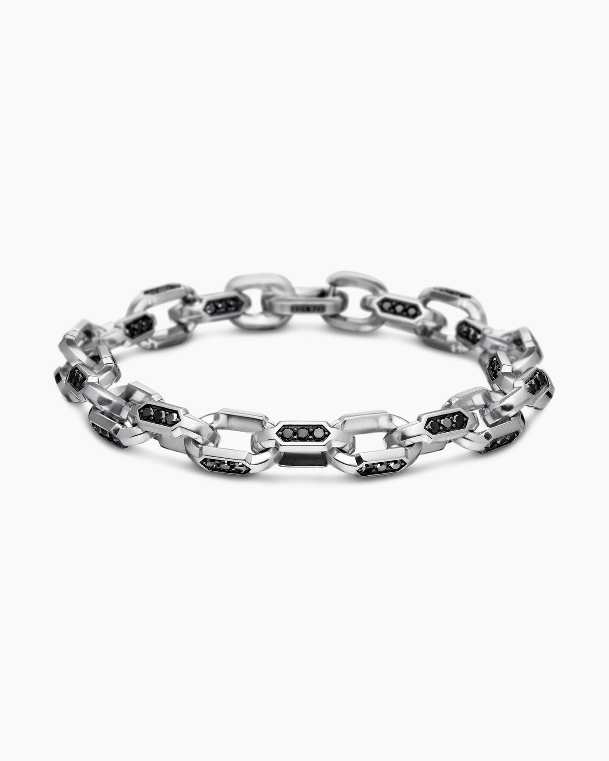 Faceted Chain Bracelet in Sterling Silver with Black Diamonds, 9.5mm