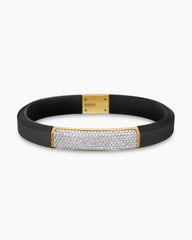 Streamline® ID Bracelet  in Black Rubber with Diamonds and 18K Yellow Gold, 10mm