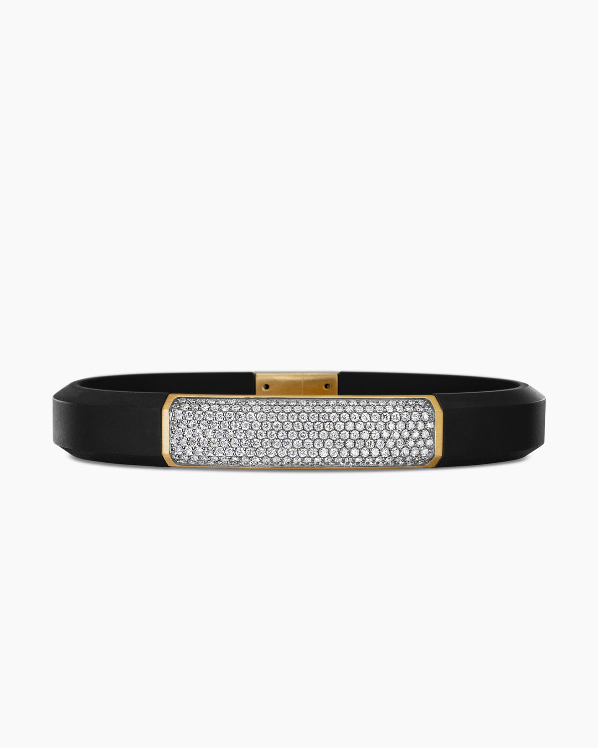 Streamline® ID Bracelet  in Black Rubber with Diamonds and 18K Yellow Gold, 10mm