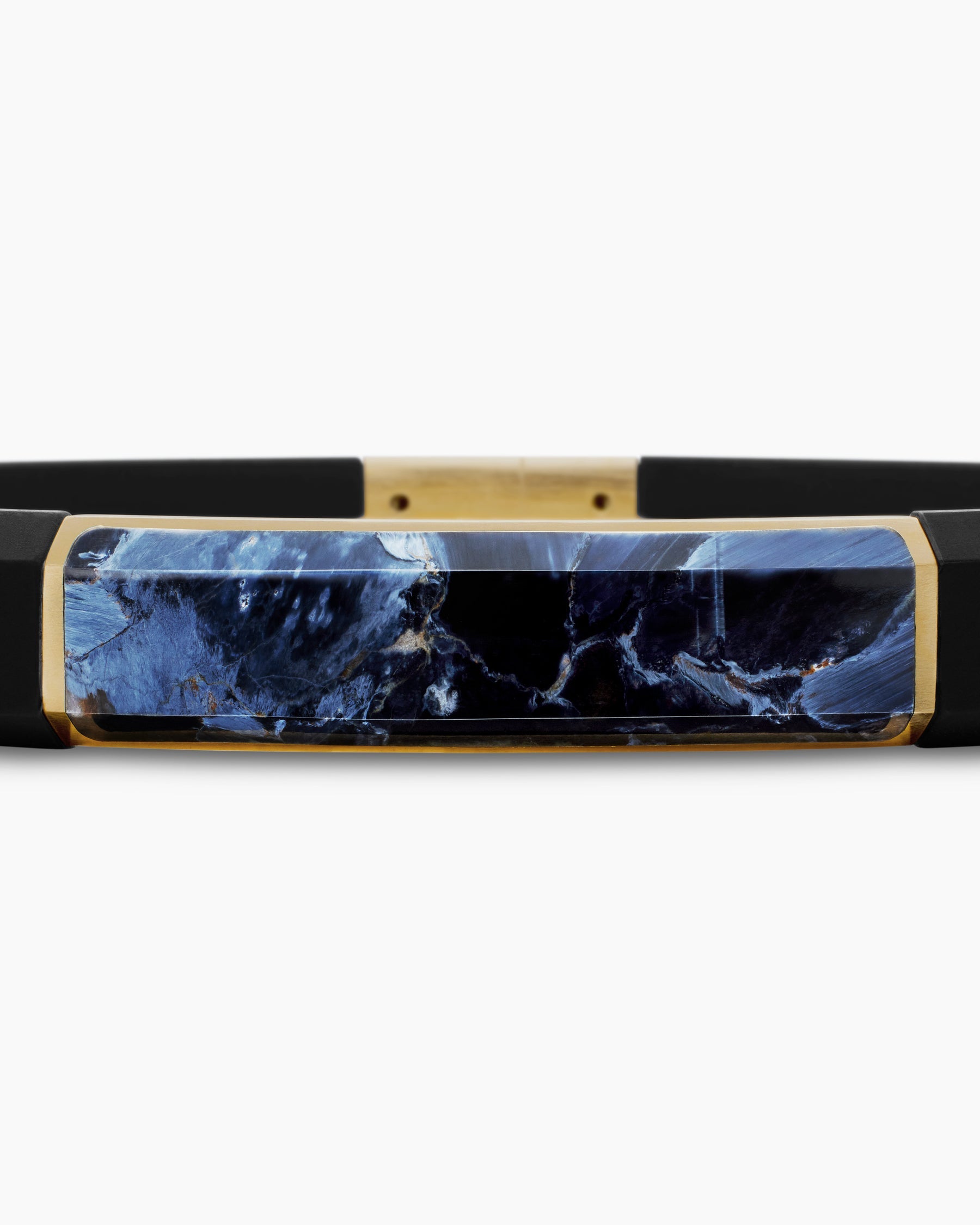 Streamline® ID Bracelet  in Black Rubber with Pietersite and 18K Yellow Gold, 10mm