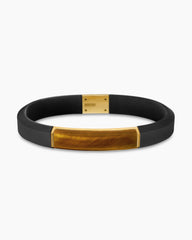 Streamline® ID Bracelet  in Black Rubber with Tiger’s Eye and 18K Yellow Gold, 10mm