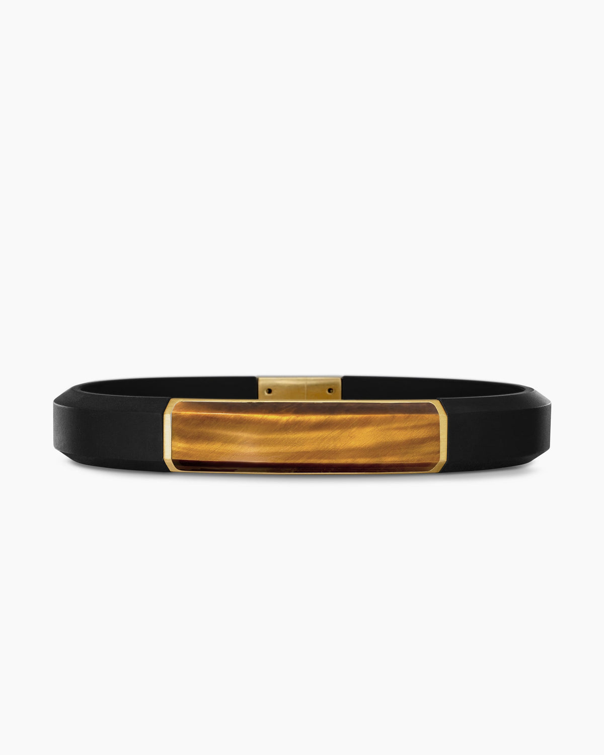 Streamline® ID Bracelet  in Black Rubber with Tiger’s Eye and 18K Yellow Gold, 10mm