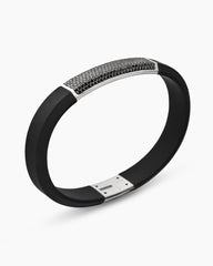Streamline® ID Bracelet  in Black Rubber with Black Diamonds and Sterling Silver, 10mm