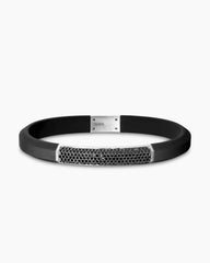 Streamline® ID Bracelet in Black Rubber with Black Diamonds and Sterling Silver, 8mm