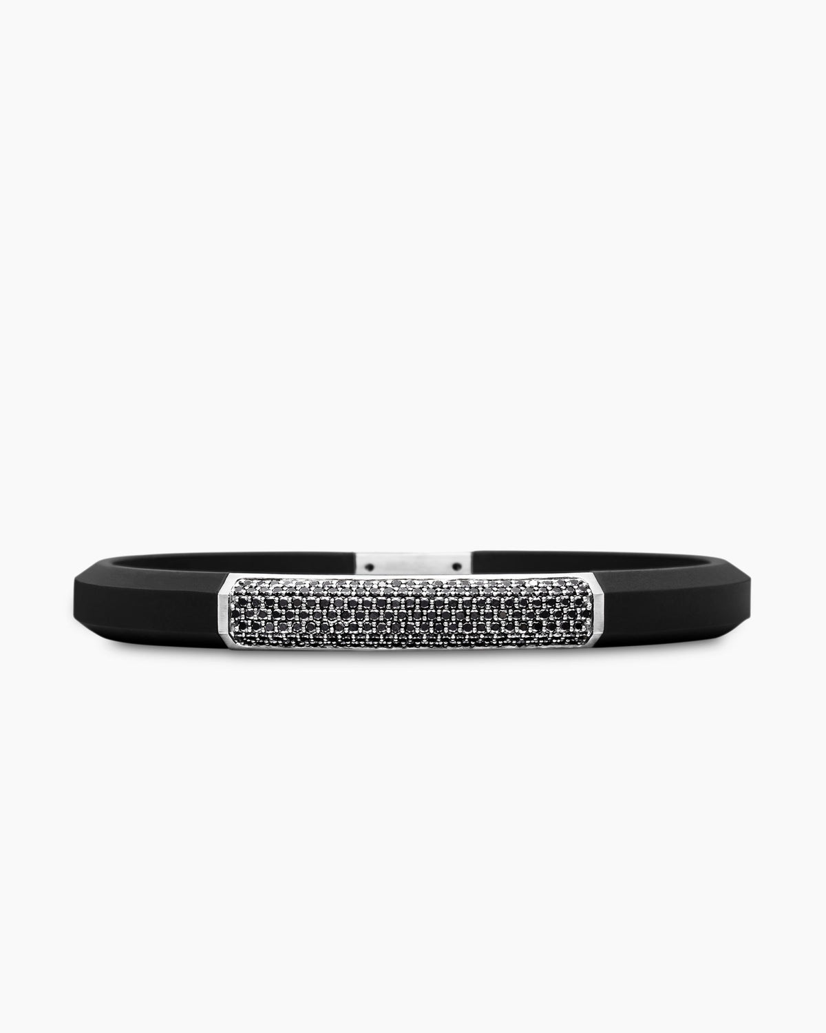 Streamline® ID Bracelet in Black Rubber with Black Diamonds and Sterling Silver, 8mm