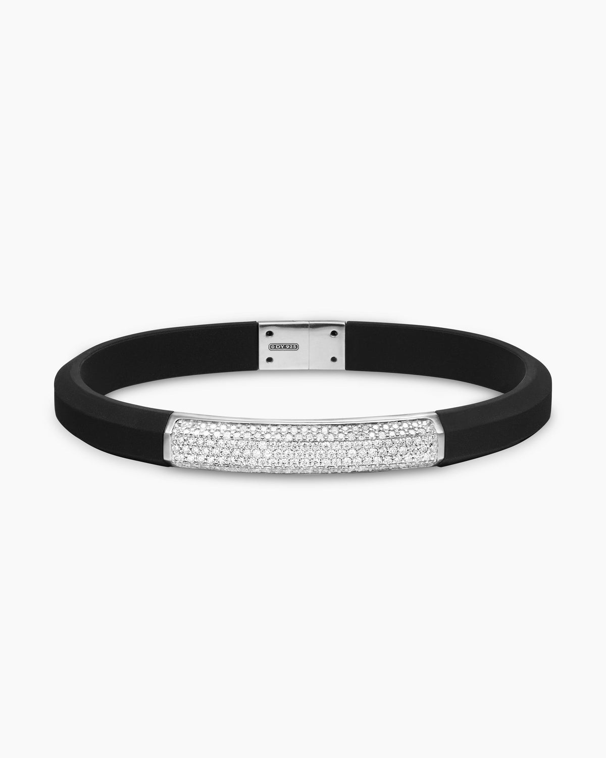 Streamline® ID Bracelet in Black Rubber with Sterling Silver and Diamonds, 8mm
