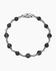 Spiritual Beads Bracelet in Sterling Silver with Black Onyx and Black Diamonds, 6mm