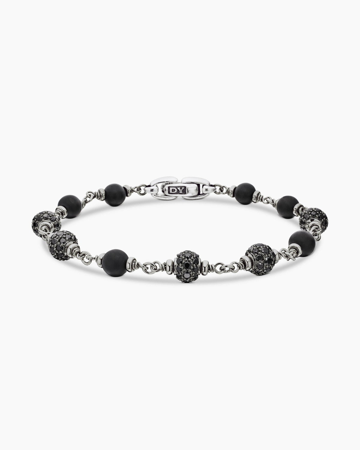 Spiritual Beads Bracelet in Sterling Silver with Black Onyx and Black Diamonds, 6mm