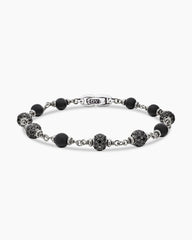 Spiritual Beads Bracelet in Sterling Silver with Black Onyx and Black Diamonds, 6mm